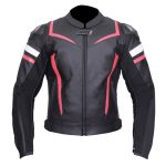 Men's Black Red Motorcycle Cowhide Racing Leather Jacket